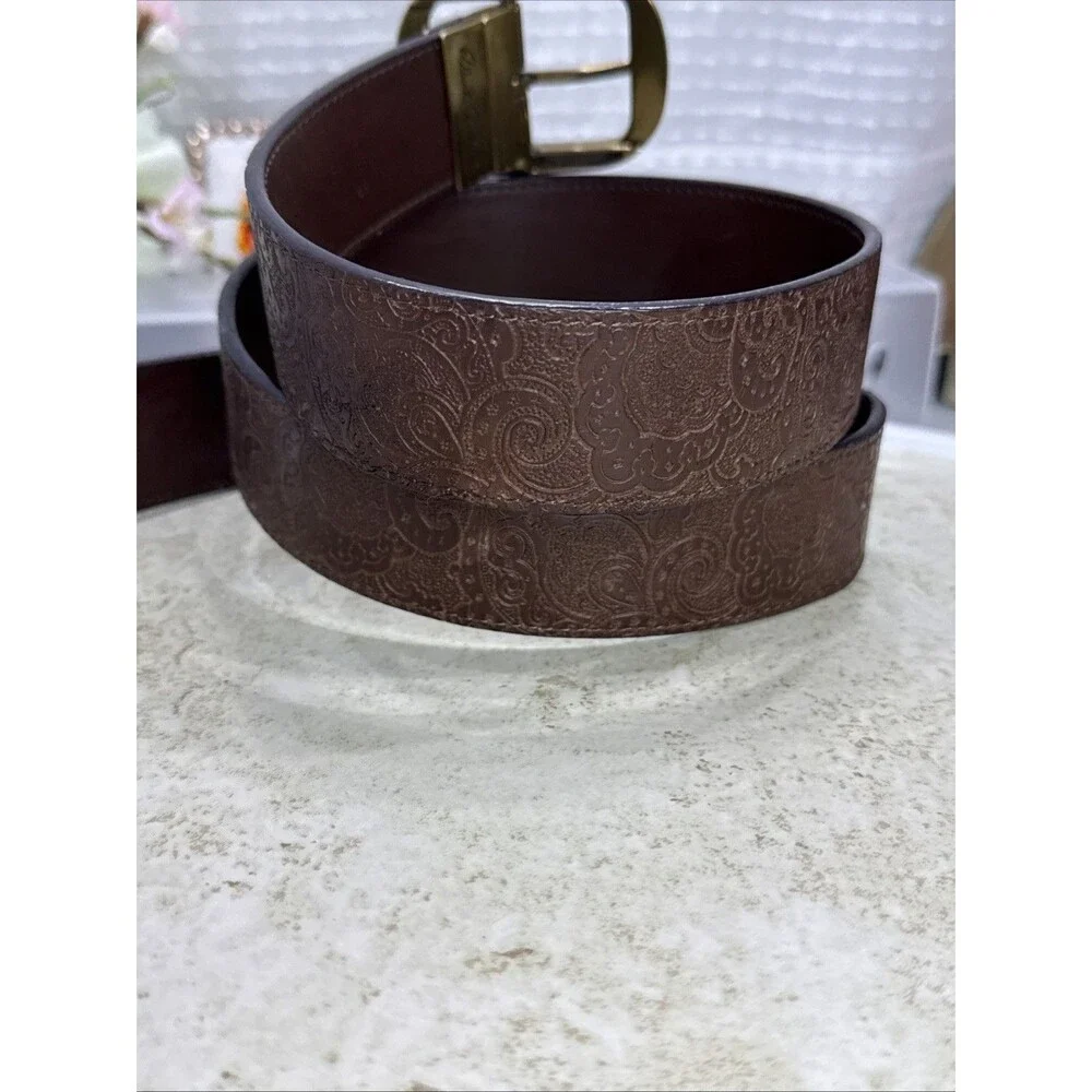 (H)Robert Graham Barnstable Reversible Brown Leather Belt Gold Buckle 36